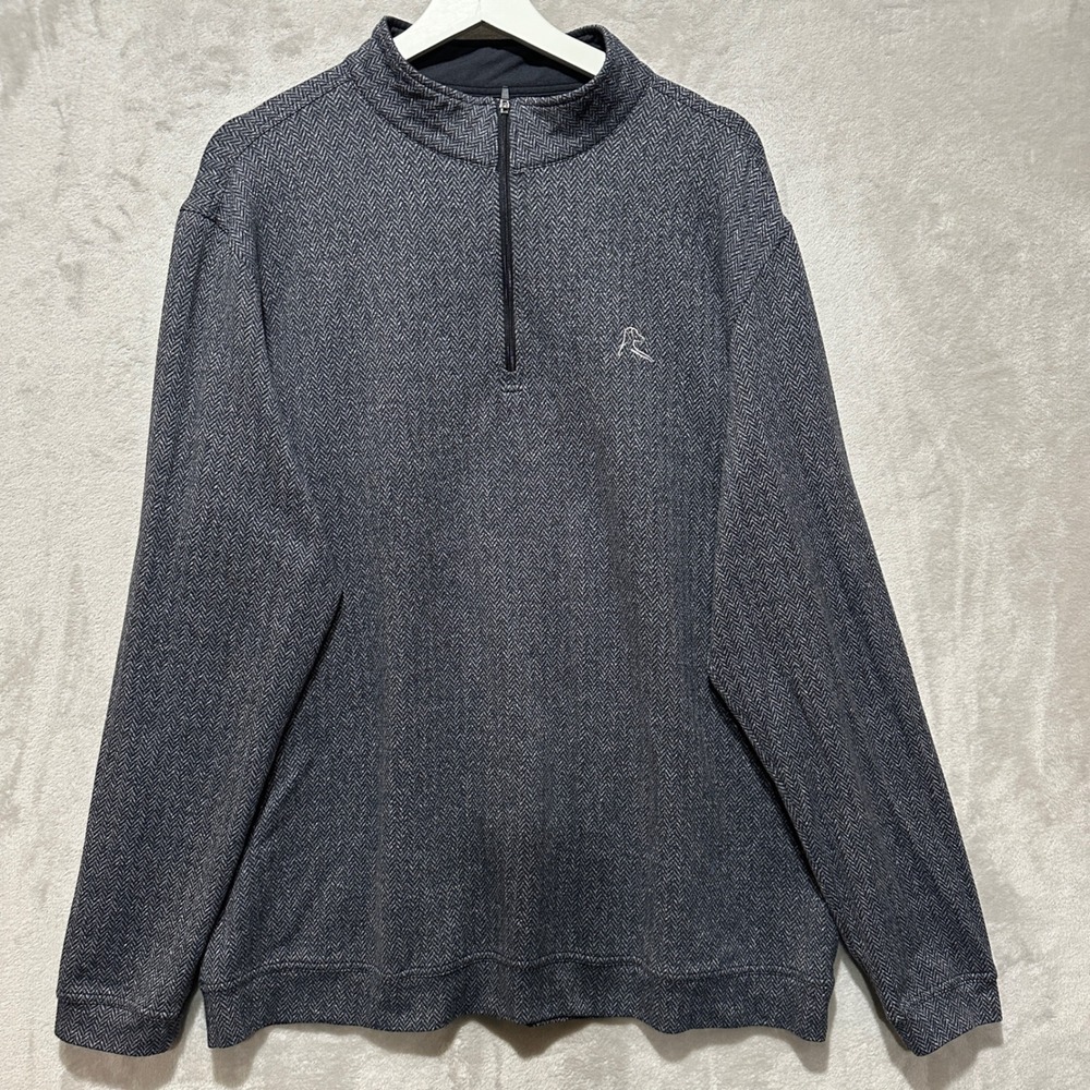 Rhoback Mens XL The Herringbone Performance Quarter Zip Pullover Gray